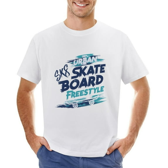 Urban Skateboard Freestyle Men’s Graphic T-shirt Vintage Short Sleeve Sport Tee White 5XL
