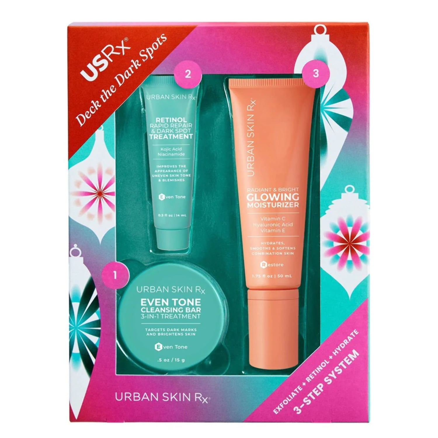 Urban Skin Rx Deck the Dark Spots Exfoliate + Retinol + Hydrate 3Step System Skincare Gift Set