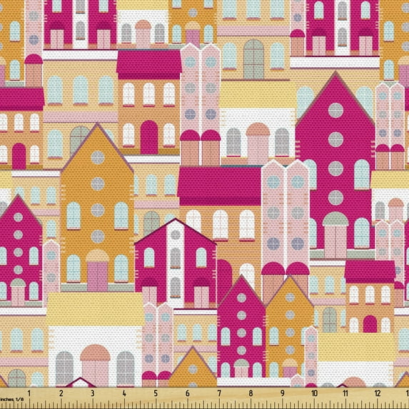Ambesonne Urban Fabric by the Yard Upholstery, Northern City Architecture, 3 Yards, Marigold Magenta Blush