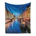 thumbnail image 1 of Urban Soft Flannel Fleece Blanket, Entertainment District Denmark Nyhavn Canal Copenhagen River Boats Shops Attraction, Cozy Plush for Indoor and Outdoor Use, 50" x 60", Multicolor, by Ambesonne, 1 of 5