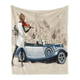 thumbnail image 1 of Urban Soft Flannel Fleece Blanket, Hand Drawn Illustration of Street Musician Retro Cars and Old Buildings Vİntage, Cozy Plush for Indoor and Outdoor Use, 50" x 70", Beige and Brown, by Ambesonne, 1 of 5
