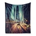 thumbnail image 1 of Urban Soft Flannel Fleece Blanket, Traffic in Hong Kong Picture Sunset China Modern Life High Rise Buildings, Cozy Plush for Indoor and Outdoor Use, 50" x 70", Seafoam Orange Yellow, by Ambesonne, 1 of 5