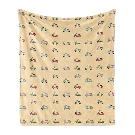 Urban Soft Flannel Fleece Throw Blanket, Cartoon Style Pattern with Colorful Scooters Retro Transportation Vehicles Traffic, Cozy Plush for Indoor and Outdoor Use, 60" x 80", Multicolor, by Ambesonne