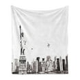 thumbnail image 1 of Urban Soft Flannel Fleece Throw Blanket, Cityscape of New York City Famous of Liberty and Skyscrapers Drawing Print, Cozy Plush for Indoor and Outdoor Use, 50" x 60", White and Grey, by Ambesonne, 1 of 6