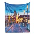thumbnail image 1 of Urban Soft Flannel Fleece Throw Blanket, Colorful Sunset Evening View of Old Main Bridge in Historical Land Bavaria Germany, Cozy Plush for Indoor and Outdoor Use, 50" x 60", Multicolor, by Ambesonne, 1 of 5