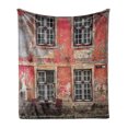 thumbnail image 1 of Urban Soft Flannel Fleece Throw Blanket, Medieval European Structure Nordic Old City Travel Landmark, Cozy Plush for Indoor and Outdoor Use, 60" x 80", Pale Orange Burgundy, by Ambesonne, 1 of 5