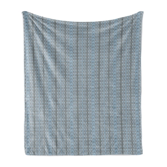 Urban Soft Flannel Fleece Throw Blanket, Residential Pattern Window Lifestyle Apartment Modern Times People, Cozy Plush for Indoor and Outdoor Use, 60" x 80", Pale Blue and Dark Sepia, by Ambesonne