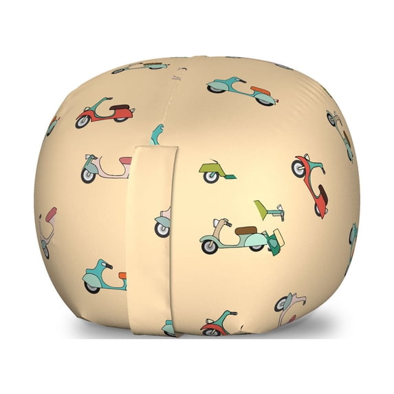 Urban Storage Toy Bag Chair, Cartoon Style Pattern with Colorful Scooters Retro Transportation Vehicles Traffic, Stuffed Animal Organizer Washable Bag, Small Size, Multicolor, by Ambesonne