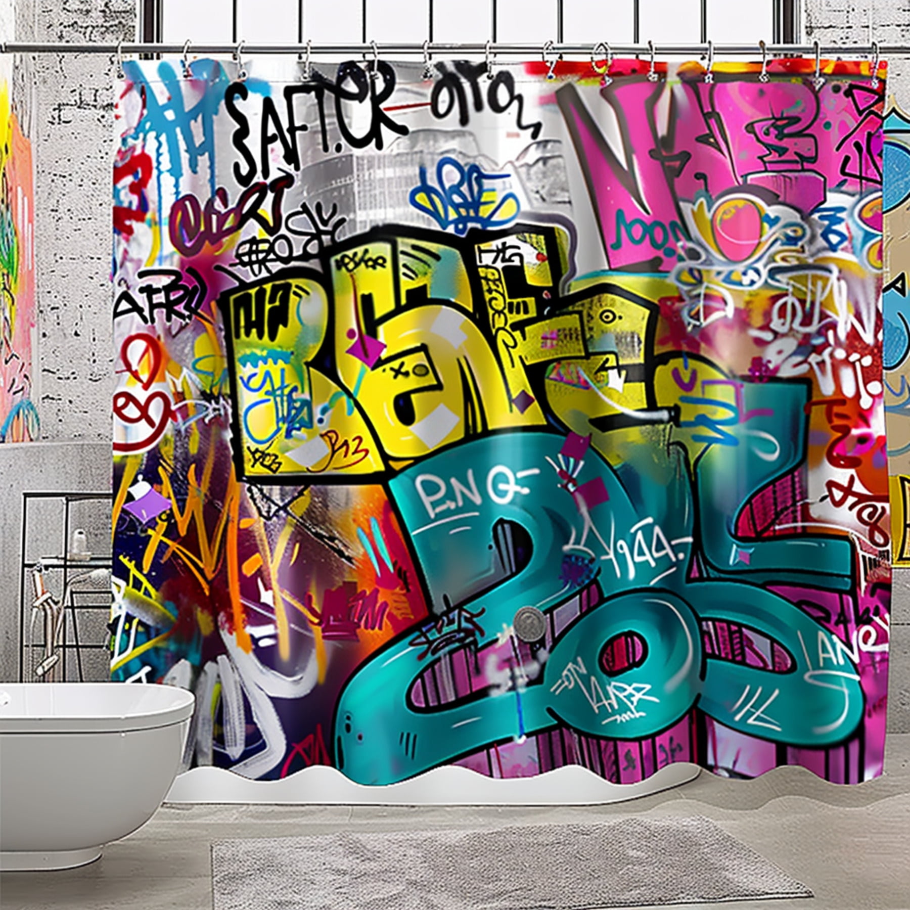 Urban Street Art Graffiti Shower Curtain Colorful Design with Words and ...