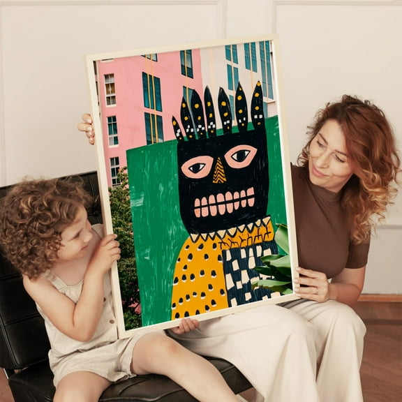 Urban Street Art Mural, Bold African Mask Design, Vibrant Geometric Pattern, Colorful Tribalmodern Outdoor Decor Wall Art, Modern Wall Decor, 8x12 UNFRAMED