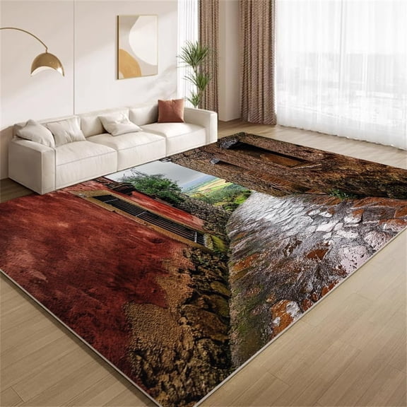 Urban Street Road Area Rugs, Stone Town Path Carpet, Washable Non Slip Low Pile Soft Rug for Entryway Living Room Bedroom Decor Mat 5ftx7ft