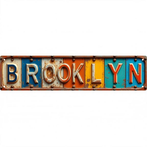 Urban Street Tin Sign 16*4 Inch "BROOKLYN" Wall Art for Bedroom Garage Bar Vintage City Decor Mens Wall Art