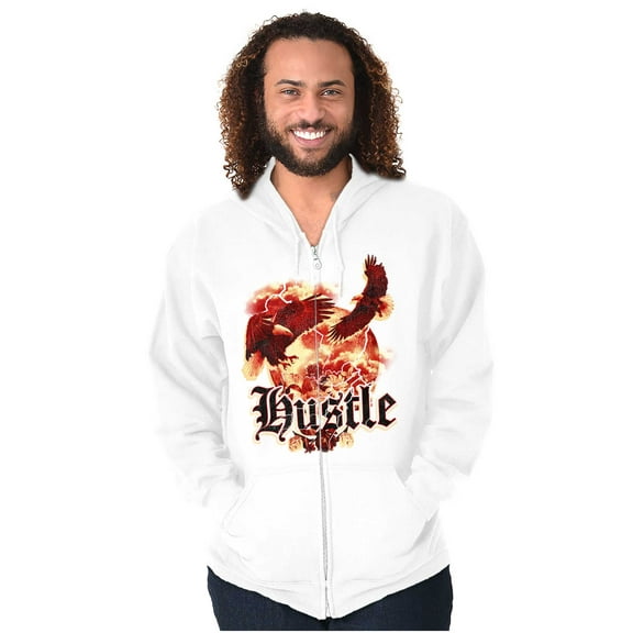 Urban Streetwear Hustle Bald Eagles Unisex Fleece Graphic Zip Up Hoodie Brisco Brands 4X
