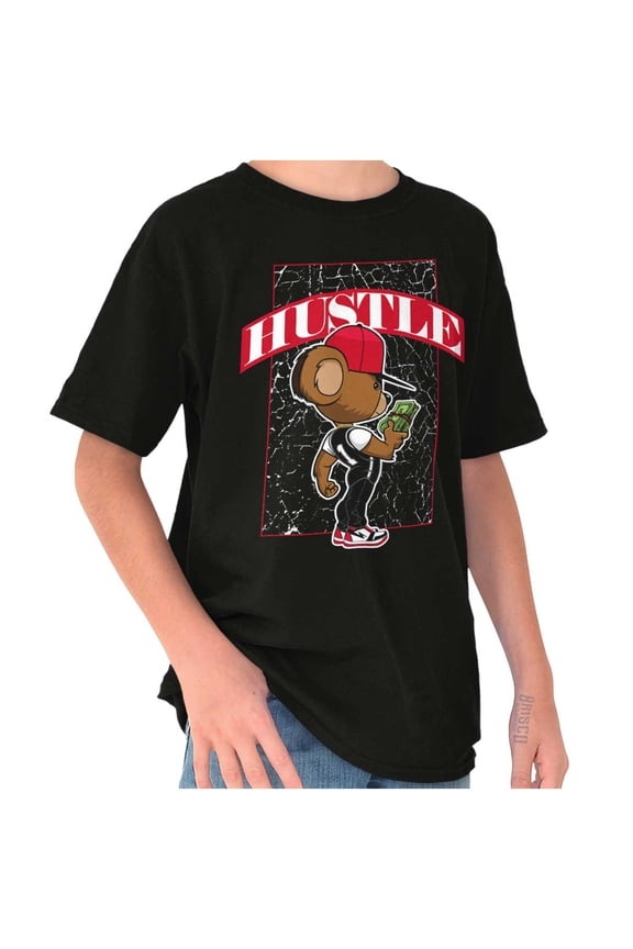 Urban Streetwear Hustle Teddy Bear Crewneck T Shirts Boy Girl Teen Brisco Brands X