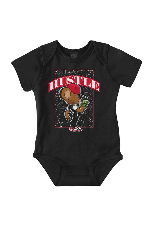 Urban Streetwear Hustle Teddy Bear Romper Boys or Girls Infant Baby Brisco Brands NB