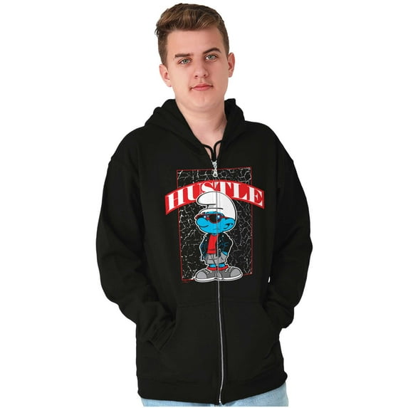 Urban Streetwear Smurf Hustle Cartoon Zip Up Hoodie Men's Women's Brisco Brands L