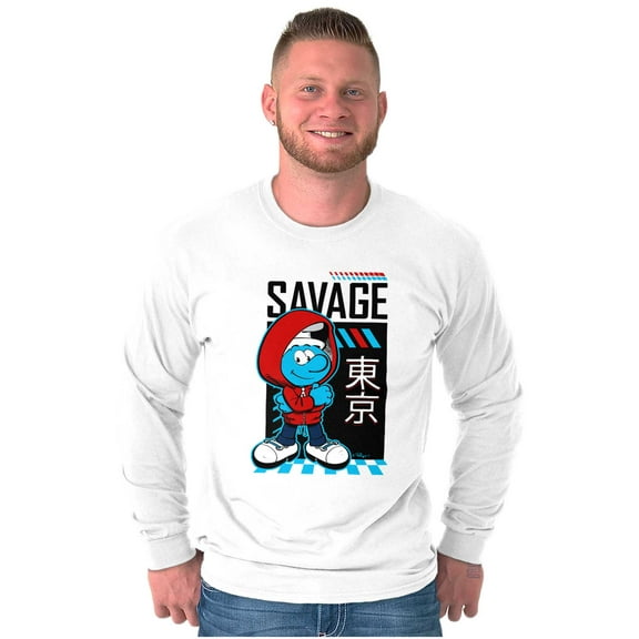 Urban Streetwear Smurf Kanji Savage Long Sleeve TShirt Men Women Brisco Brands S