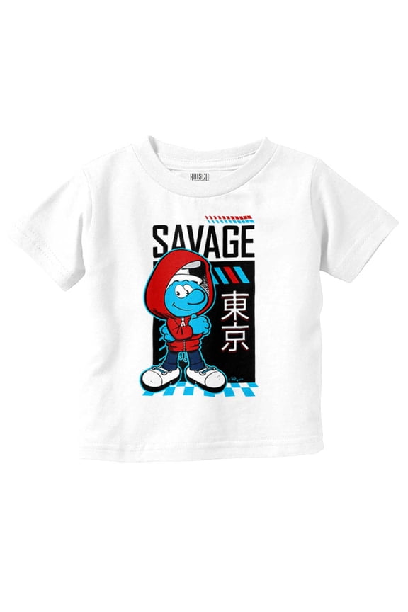 Urban Streetwear Smurf Kanji Savage Toddler Boy Girl T Shirt Infant Toddler Brisco Brands 3T