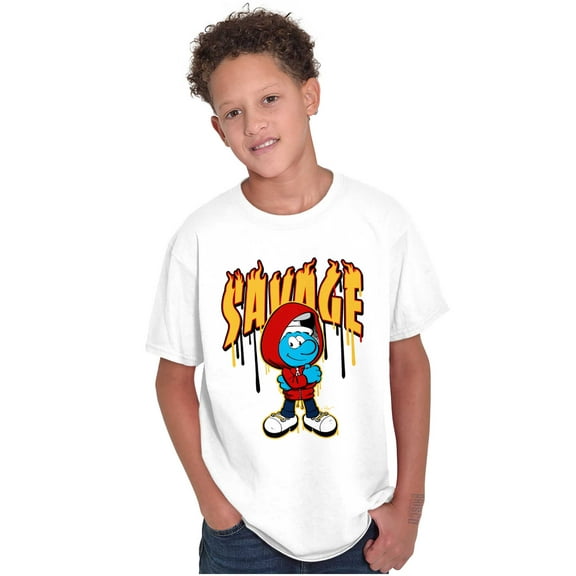 Urban Streetwear Smurf Savage Cartoon Crewneck T Shirts Boy Girl Teen Brisco Brands S