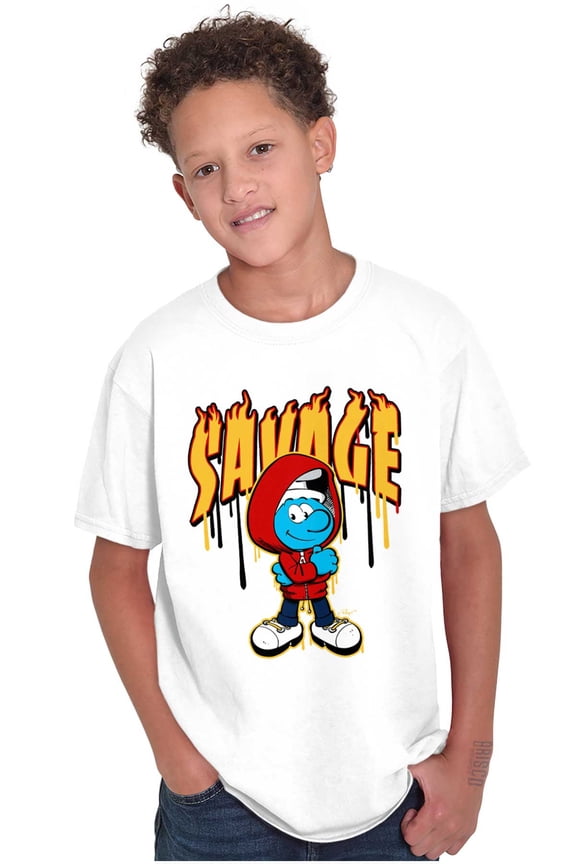 Urban Streetwear Smurf Savage Cartoon Crewneck T Shirts Boy Girl Teen Brisco Brands X