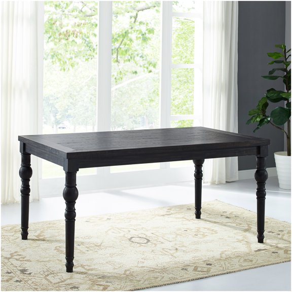 Urban Style 65-inch Dining Table in Black, Wood Grain Top with Turned Legs for Home