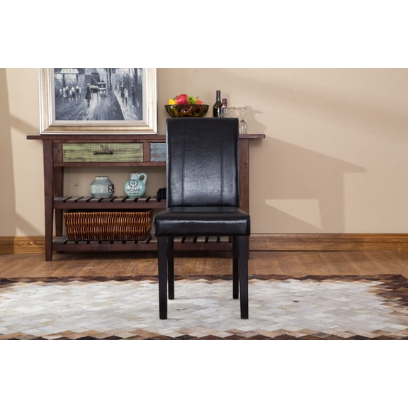 Urban Style Black Leatherette Padded Parson Chairs (Set of 2) | Solid Wood Legs | Durable & Easy-Clean Upholstery | 21"W x 16.5"D x 35.5"H | Perfect for Dining Room, Kitchen, Living Room