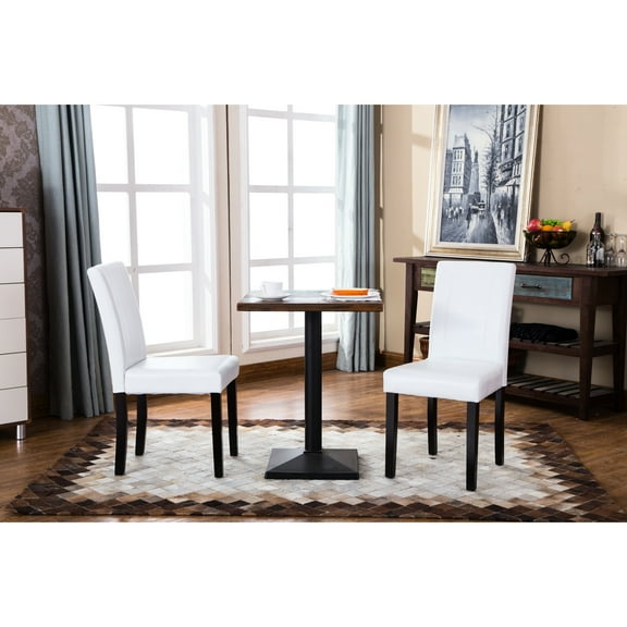 Urban Style Chair, 2 Pieces, White Faux Leather, 21"l X 16.5"w 35.5"h, Solid Wood Legs Padding, Sunlight Upholstery, Easy Assembly