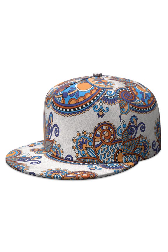 Urban Style Full Panel Snapback Hat - Artistic Colorful Flat Visor Cap with Retro Exotic Pattern for Unisex Fashion