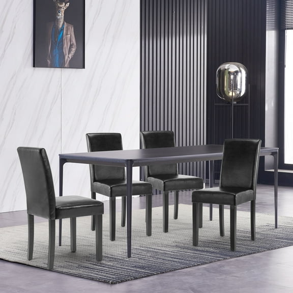 Urban Style PU Leatherette Upholstered Wooden Parsons Dining Chairs, Black, Set of 2