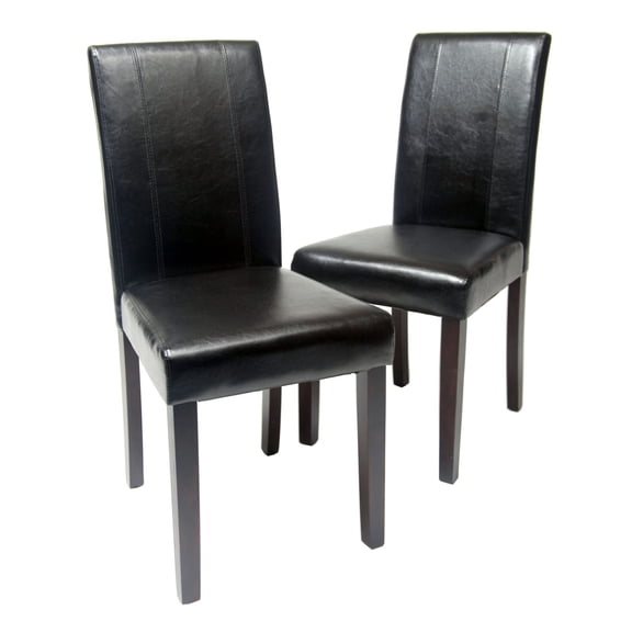 Urban Style Solid Wood Leatherette Padded Parson Chair, Black, Set of 2