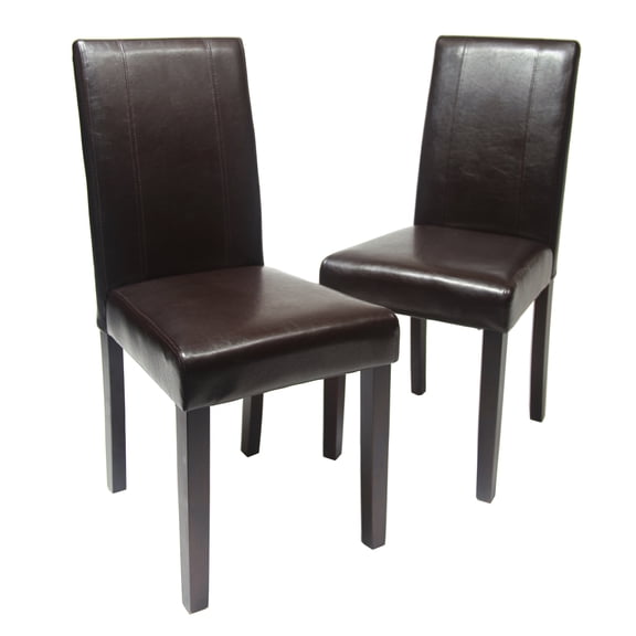 Urban Style Solid Wood Leatherette Padded Parson Chair, Brown, Set of 2