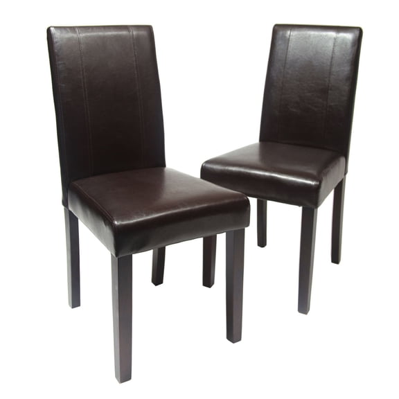 Urban Style Solid Wood Leatherette Padded Parson Chair, Brown, Set of 2