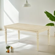 Urban Style Wired White Finish Wood Turned-Leg Dining Table, Modern Dining Room Furniture, Compact Design