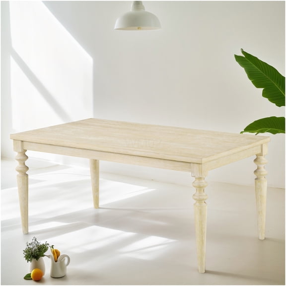 Urban Style Wood Dining Table with Turned Legs and Wired White Finish