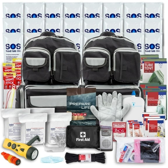 Urban Survival Bug Out Bag - 4 Person | Bugout Backpack Survival Kit w/Emergency Food Supply, Survival Gear and Supplies for Disasters