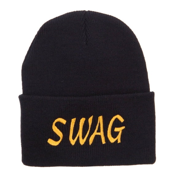 Urban Swag Embroidered Long Beanie - Black OSFM