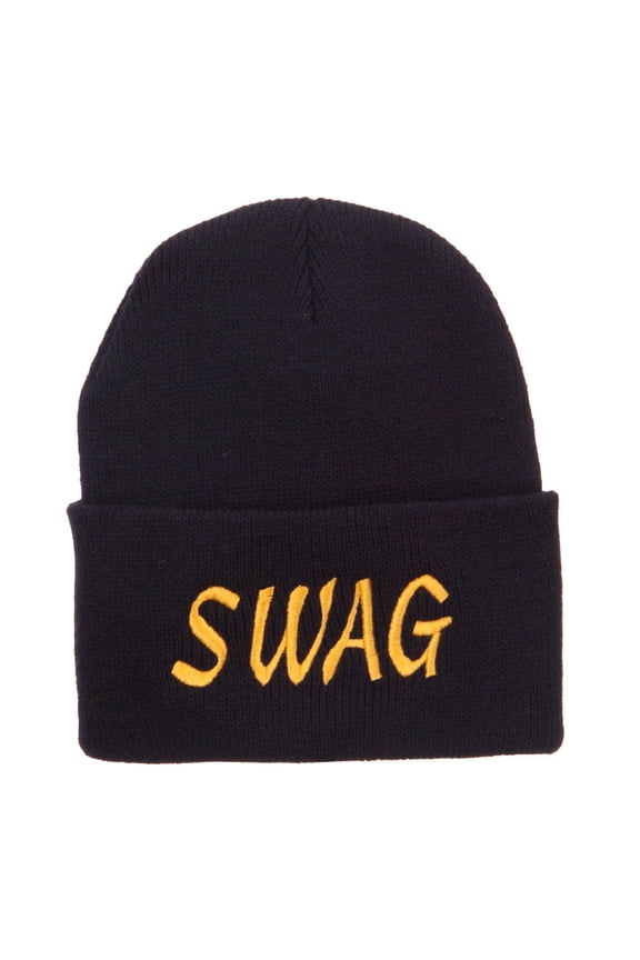 Urban Swag Embroidered Long Beanie - Black OSFM