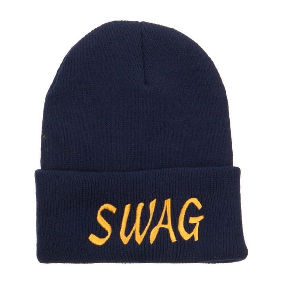 Urban Swag Embroidered Long Beanie - Navy OSFM