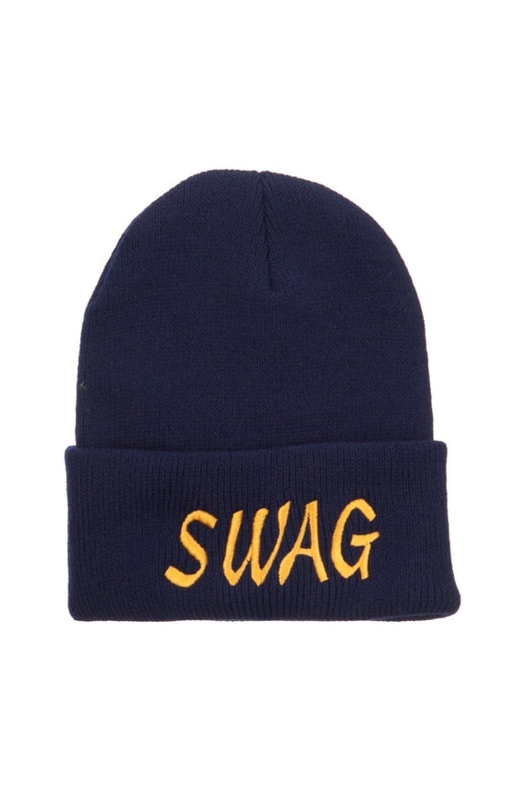 Urban Swag Embroidered Long Beanie - Navy OSFM