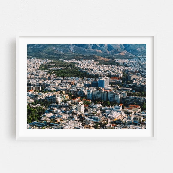 Urban Tapestry - Athens Greece Photography Cityscape Architecture Mountain Scenic City Travel Poster Landscape White Framed Wall Art Print 5 x 7 inches