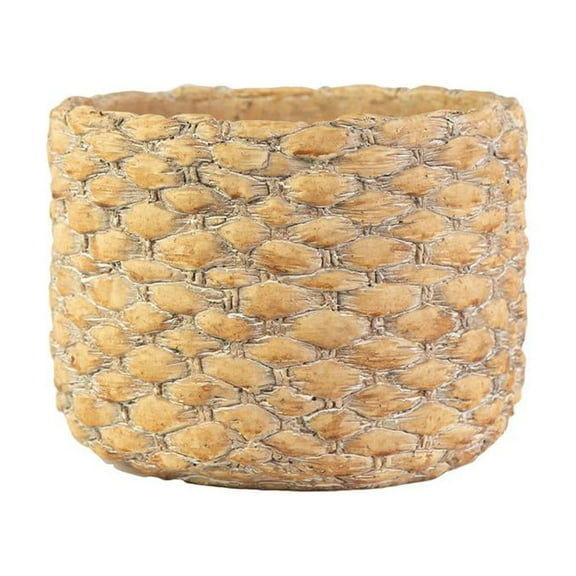 Urban Terracotta Round Pot with Thick Basket Weave Design Body Washed Finish Amber