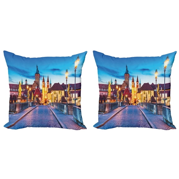 Ambesonne Urban Throw Pillow Cover 2 Pack, Bavaria Germany Bridge, 24", Multicolor
