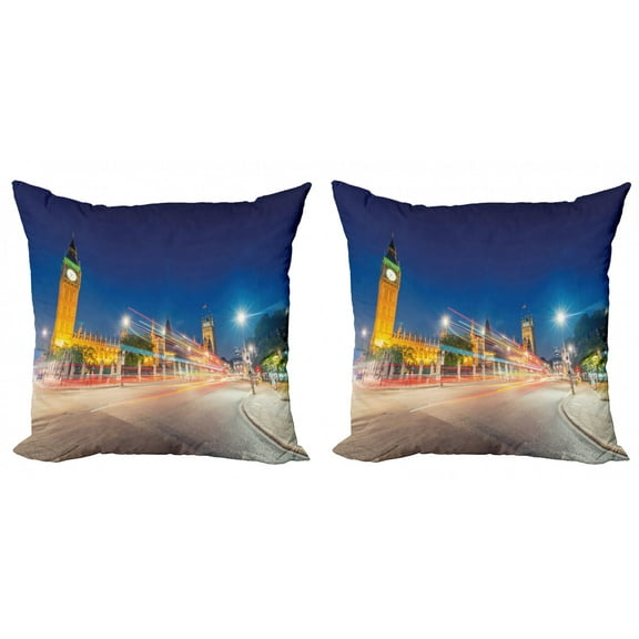 Ambesonne Urban Throw Pillow Cover 2 Pack, Big Ben Westminster UK, 16", Blue Grey Yellow