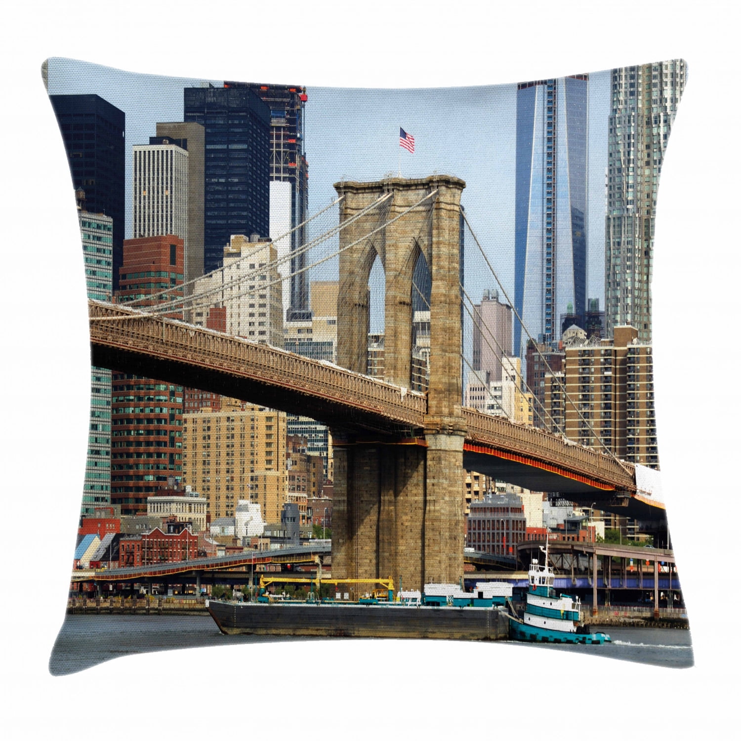 Urban Throw Pillow Cushion Cover, Skyline of Brooklyn New York USA ...