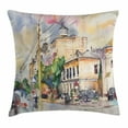 thumbnail image 1 of Urban Throw Pillow Cushion Cover, Watercolor Painting of a City Street with Buildings and Cars Soft Artistic Display, Decorative Square Accent Pillow Case, 18 X 18 Inches, Multicolor, by Ambesonne, 1 of 2