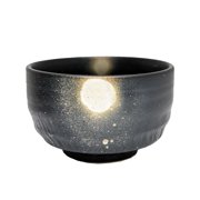 Urban Tokyo Authentic Minoware Porcelain Matcha Bowl Chawan 4.75" Diameter Handmade in Japan, Traditional Mino-Yaki Ceramic Tea Ceremony Bowl, Reactive Glaze Designs Moonlit Iga Spray