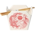 thumbnail image 1 of Urban Tokyo Chinese Takeout Box Style Porcelain Bowl With Chopsticks 18 fl oz Square Box Shape Rice Noodles Pasta To Go Box Shaped Bowl Microwave Dishwasher Safe (Phoenix & Dragon), 1 of 1