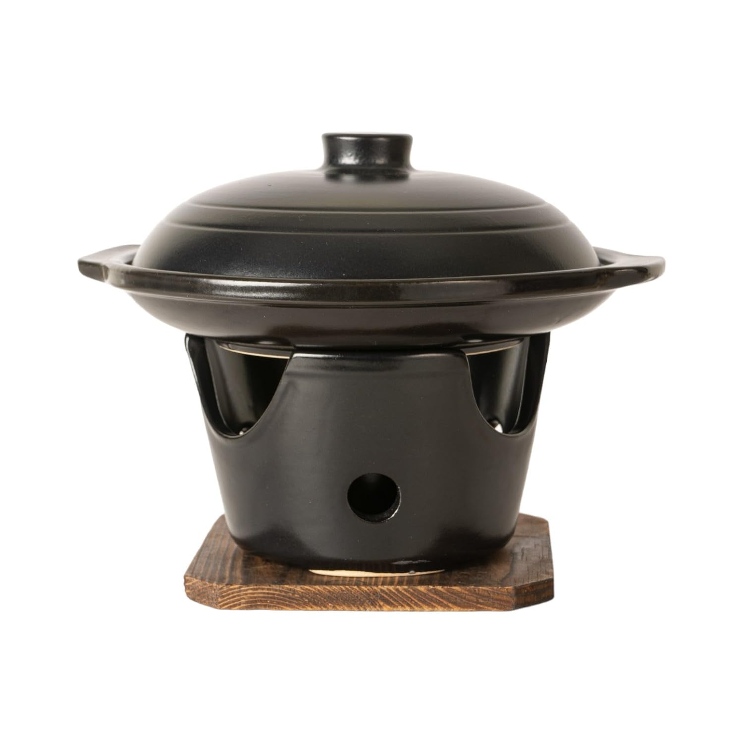 Urban Tokyo Japanese Irori Earthenware Grill Pot Tobanyaki Ceramic Grill Plate with Stove and Trivet Kaiseki Ryori 10 fl oz Shallow Pot with Lid