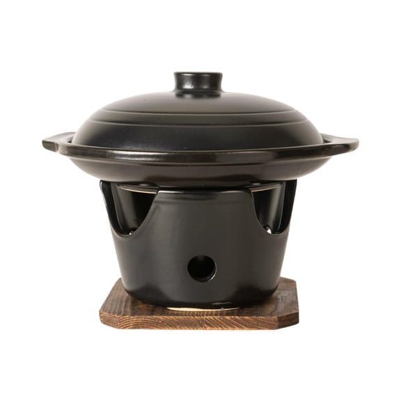 Urban Tokyo Japanese Irori Earthenware Grill Pot Tobanyaki Ceramic Grill Plate with Stove and Trivet Kaiseki Ryori 10 fl oz Shallow Pot with Lid