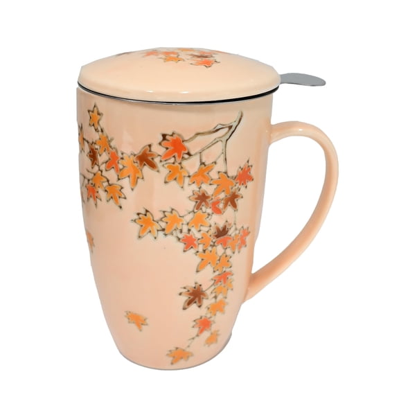Urban Tokyo Porcelain Tea Infuser Mug with Lid, 15oz Teacup with Strainers for Loose Leaf Tea, Microwave and Dishwasher Safe Coffee Mug